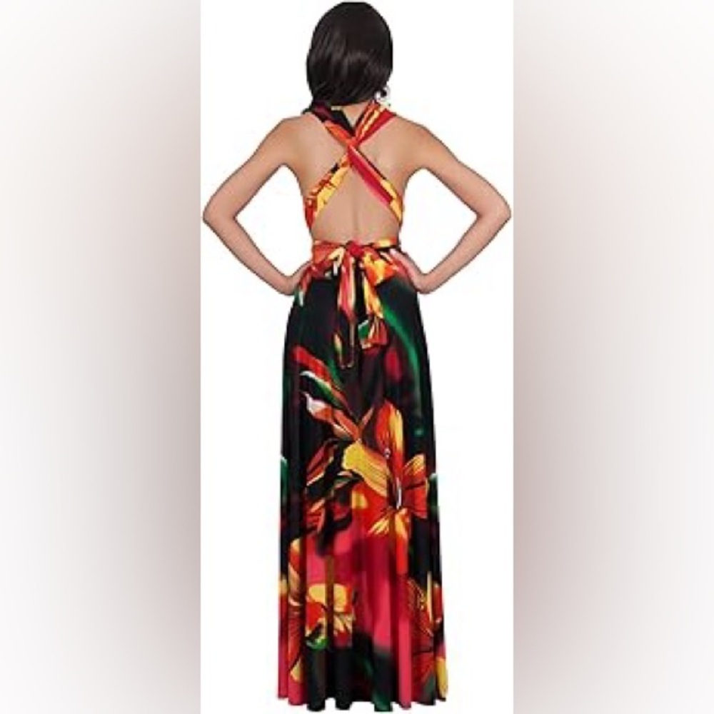 КОН КОН Womens Long One Shoulder
Convertible Wrap Infinity Floral Maxi Dress